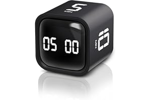VEWINGL Cube Timer,Rotation Timer,5/10/30/60 Minutes and Custom Countdown,Productivity Timer,Pause and Resume,Silent,Vibrate and Adjustable Sound Alarm for Tasks,Work,Study,Kitchen (F4, Black)