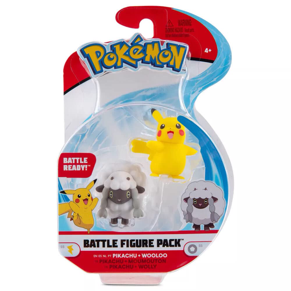 Selection Battle Figures | Pokemon | Action Figure | Collectible Play Figure, Play Figure:Pikachu & Wooloo