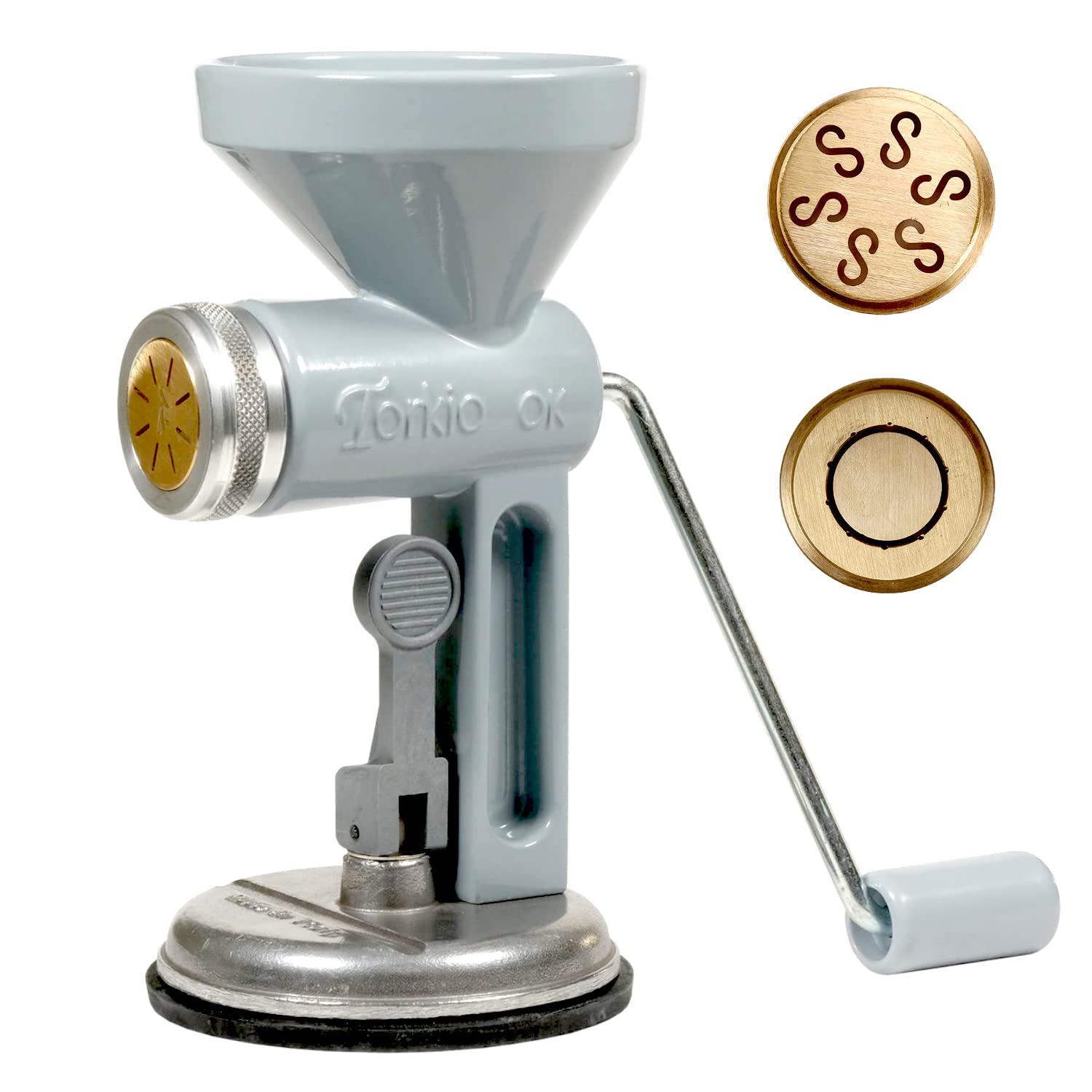 Press for Fresh Pasta with Suction Cup and Two Brass Dies for Casarecce and Paccheri | TORKIO OK Leonardo Tagliapasta