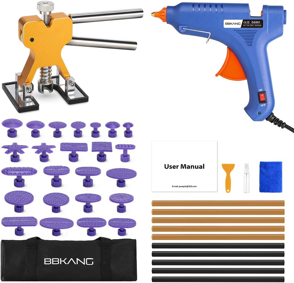 BBKANG Paintless Dent Removal Repair Tools kit - 41Pcs Car Dent Puller Kit Golden Dent Lifter Easy to Use for Small Dent Hail Damage Door Ding Remover
