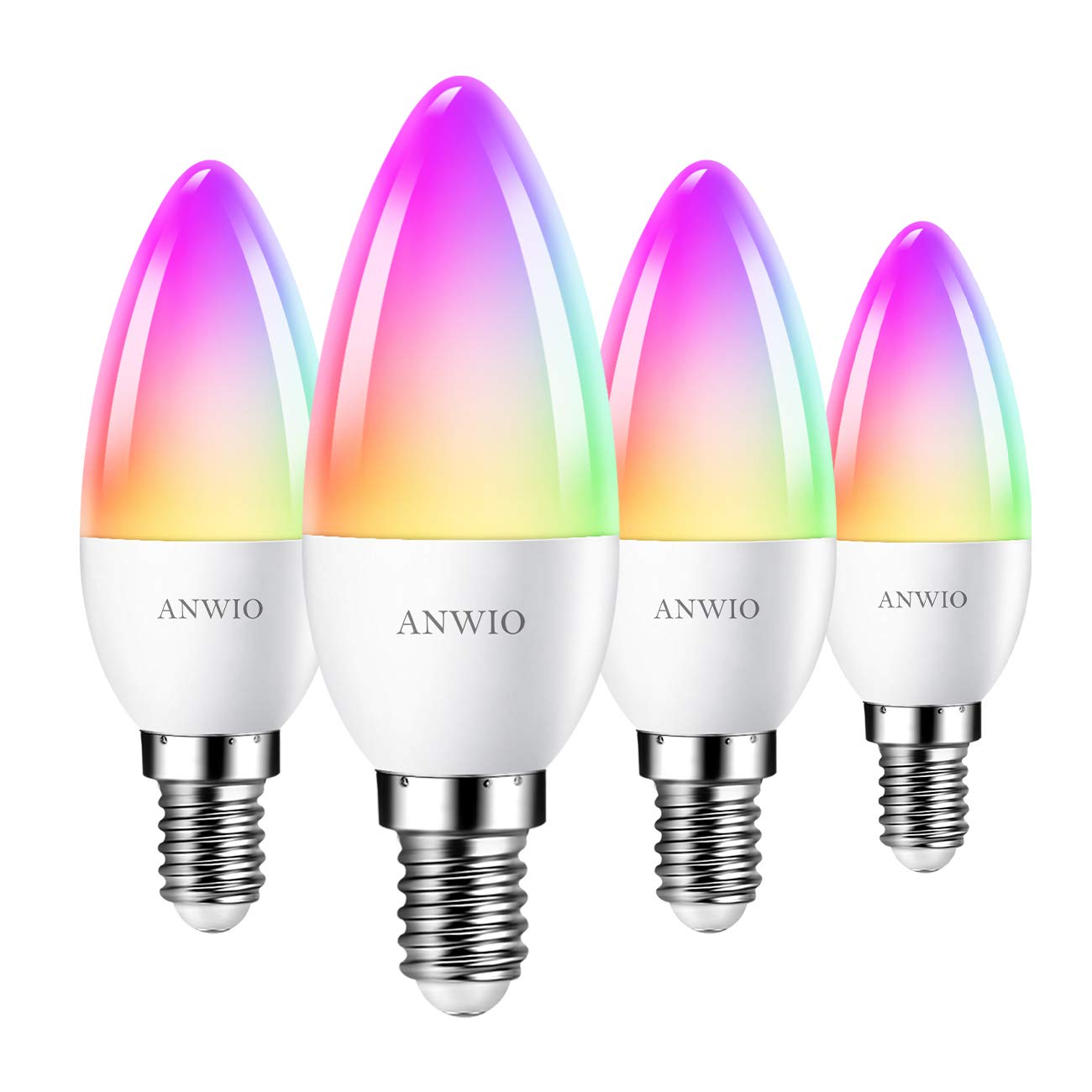 ANWIO E14 Smart Bulb, Alexa Light WiFi LED Candle Bulbs,E14 Smart Candle Bulb,470Lm, 5W Replace 40 Watt, Compatible with Alexa,Google Assistant,Remote Control Bulb (4 Pack,Supports 2.4g WiFi)