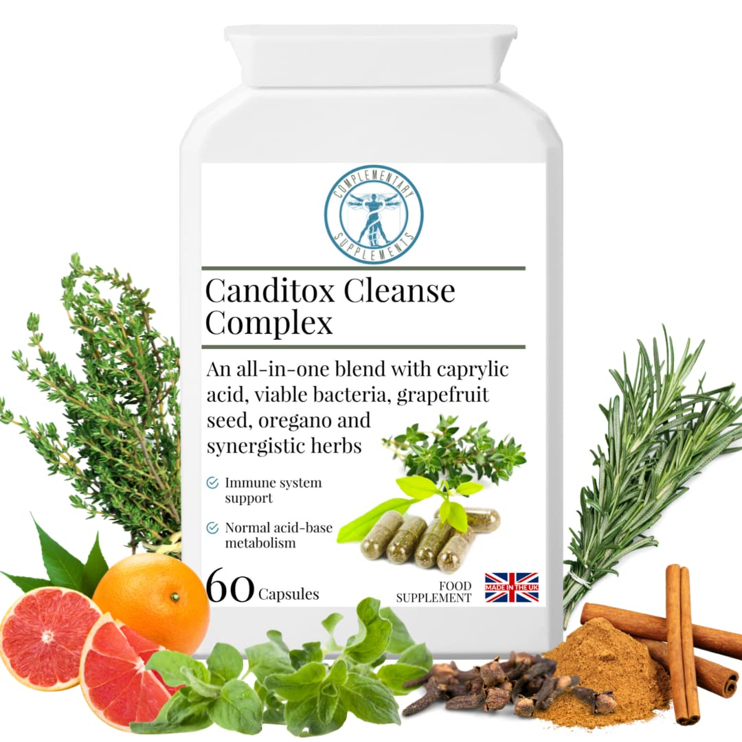 Complementary Supplements - Canditox Cleanse Complex - Yeast Balance & Detox - Lactobacillus, Bifidobacterium, Oregano, Grapefruit Seed Extract, Caprylic Acid - 60 Capsules