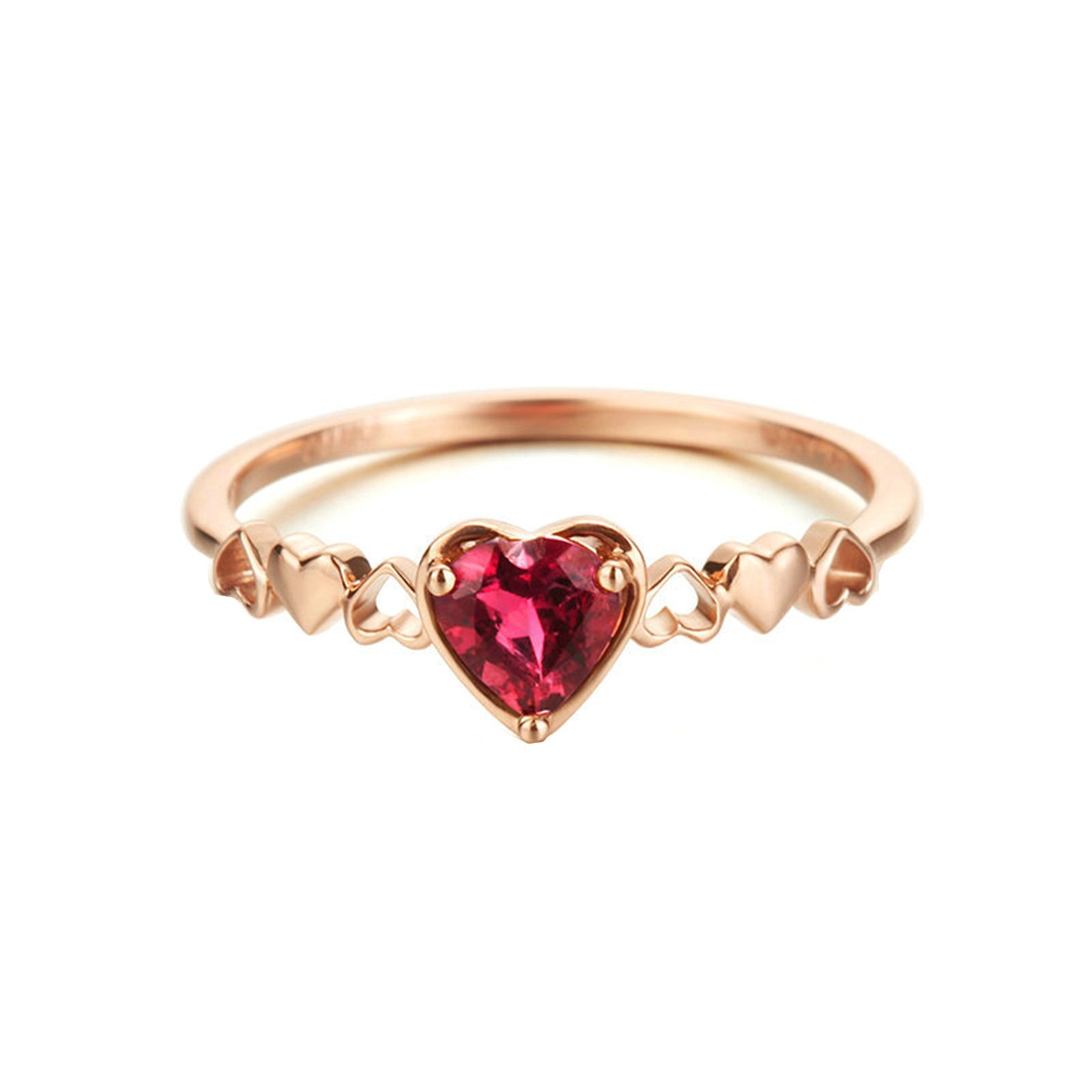 Epinki 18K Gold Ring(Au750),0.35Ct Pink Tourmaline Heart Ring Wedding Engagement Ring for Women Brid