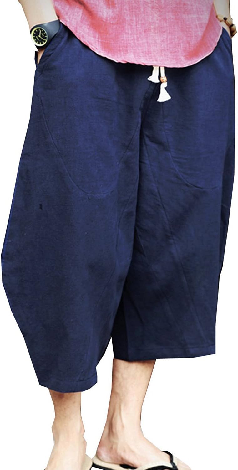 sandbank Mens Summer Casual Lounge Baggy Patchwork Linen Shorts Harem Capri Pants