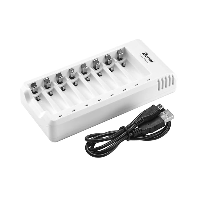 BONAI 8 Bay Battery Charger for AA AAA Ni-MH Ni-CD Rechargeable Batteries USB Port with 8 LEDs