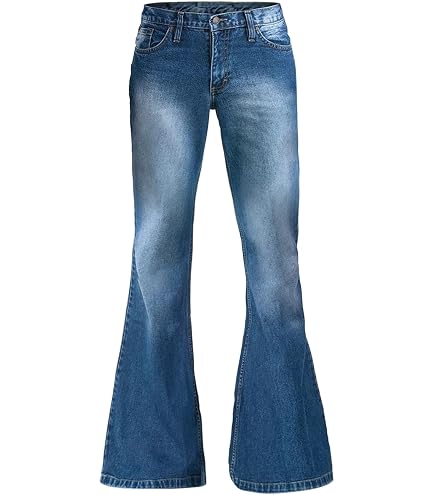 Bell Bottom Jeans 60s 70s Outfits for Men,Mens Bell Bottoms Pants Flare Jeans Dark Stonewash at Amazon Men's Clothing store