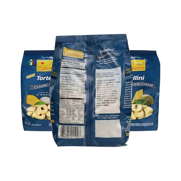 CORABELLA FOUR CHEESE TORTELLINI PASTA, NON GMO | CLASSIC FOUR PURE CHEESE | NO PRESERVATIVES – PREMIUM INGREDIENTS ITALIAN FLAVOR – MADE IN ITALY – 8-OZ (PACK OF 3)