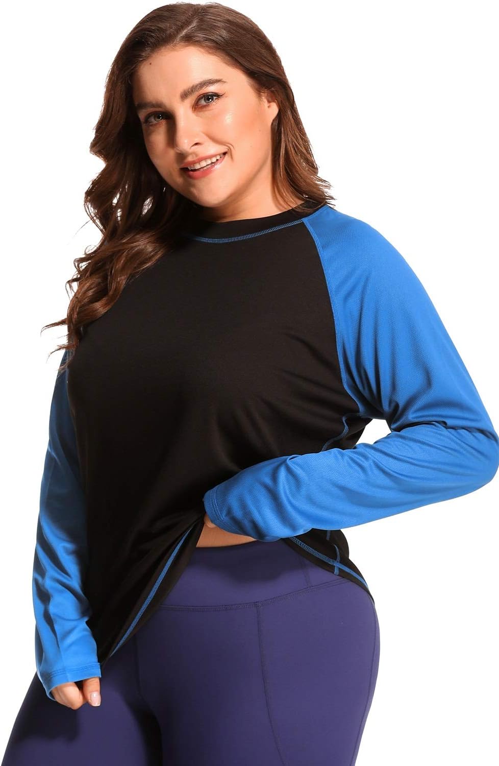 Women Plus Size Long Sleeve Rash Guard UV Protection Swim Shirt Swimwear