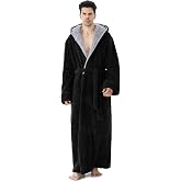 Hellomamma Mens Robe with Hood Plush Fleece Long Belted Bathrobes | Premium Fluffy Soft &amp; Cozy Warm Housecoat,Full Length Hooded Bathrobe with Outside Detachable Belt &amp; 2 Pockets for House Wear