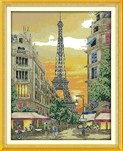 Happy Forever Cross Stitch Kits 11CT Stamped Patterns for Kids and Adults, Preprinted Embroidery kit for Beginner, Lighthouse and Tower Scenery (F590 Sunset Iron Tower, Size 14''x18'')