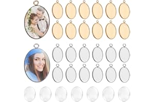 PH PandaHall 80PCS Bezel Pendant Tray Oval Photo Charms Cabochon Bezel Setting 304 Stainless Steel Pendant Blank Base with 40