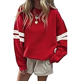 EARKOHA Women Oversized Sweatshirt Crewneck Striped Drop Shoulder Long Sleeve Color Block Pullover Tops