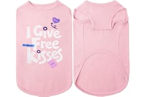 Kuoser Dog Shirt Soft Breathable Sleeveless Pet Vest with 'I Give Free Kisses' Printed Dog T-Shirt, Cute Sweatshirt for Small