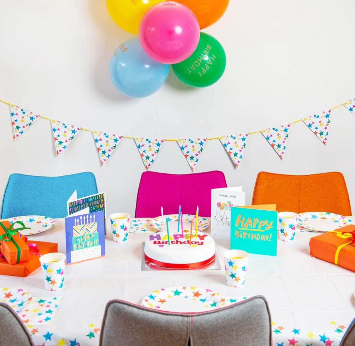 Talking Tables Colourful Paper Star Bunting Garland with Triangle Flags - 4m, Colourful (Rainbow Colours) - Image 4