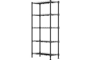 GIOTORENT 5-Wire Garage Shelving Storage Shelves, Kitchen Storage Adjustable Shelf, Metal Shelves 500Lbs Capacity 21" L x 11.8" W x 53.8" H for Laundry Bathroom Pantry Closet, Black
