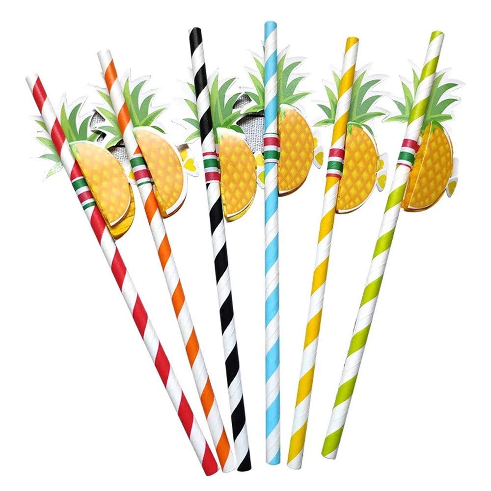 Cocktail Drinking Straws,50 Pack 3D Pineapple Drinking Straws Fruit Paper Straw for Cocktail Tropical Drinks Beach Birthday Wedding Celebration Party