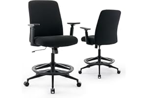 COLAMY Drafting Chair, Tall Office Chair with Adjustable Armrests, Executive Ergonomic Computer Standing Desk Chair, Office Drafting Chair with Footrest Ring-Black