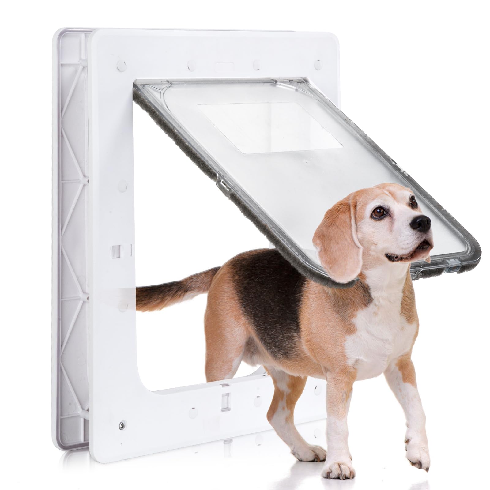 Photo 1 of Qeelko Pet Door, Durable Plastic Dog Door, 8.5”x 11.5” Inner Frame for Medium Dog and Pets, Easy DIY Installation, Suitable for Interior and Exterior Doors, Screen and Wall, White Doggie Door