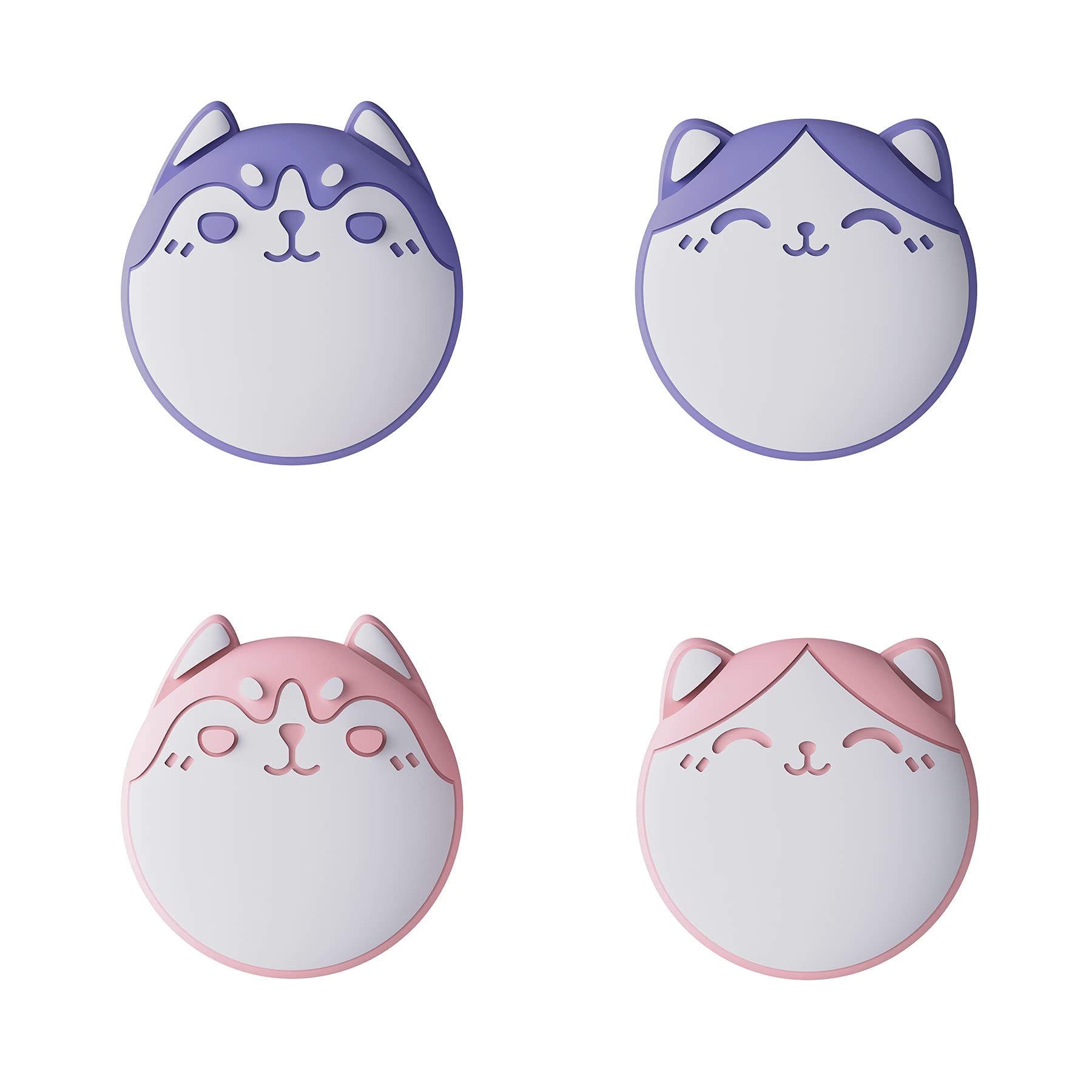 PlayVital Husky & Kitty Cute Switch Thumb Grip Caps, Joystick Caps for Nintendo Switch Lite, Silicone Analog Cover Thumbstick Grips for Switch OLED Joycon - Pale Red & Light Violet