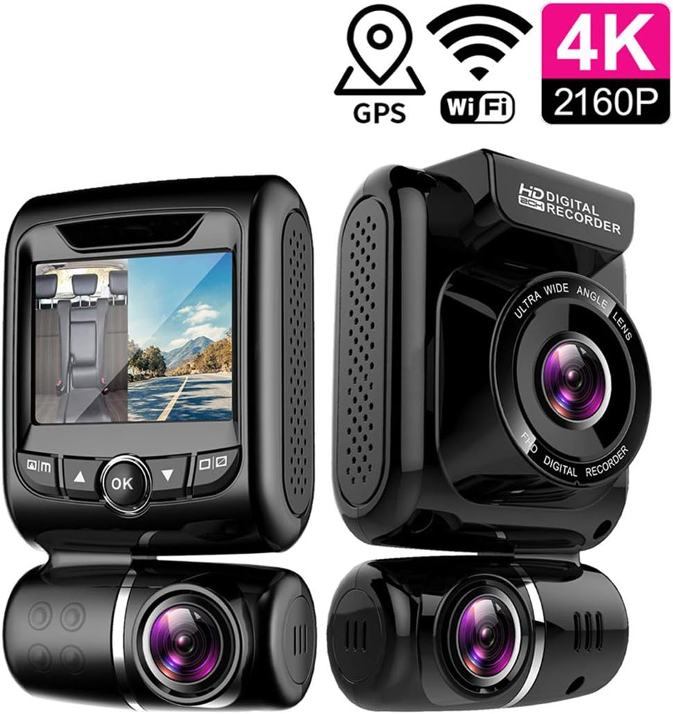 DingD Dash Cam Full HD 4K 2160P 170&deg; DVR Logger Dual Lens Recorder with 2.0" LCD Camera Front and Rear Night Vision Video Recorder G-Sensor Parking Monitor Max Supports 256GB