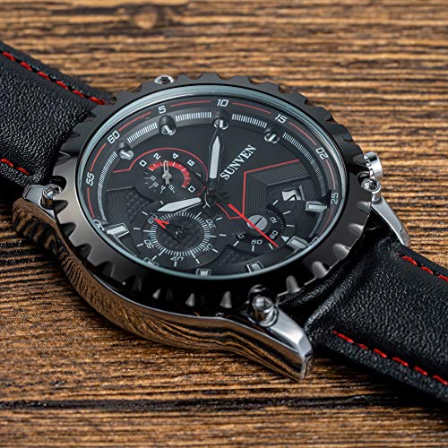 SUNVEN Mans Watch Waterproof Sports Quartz-Water Resistant 30M with Stainless Steel Brecelet Chronograph and Calendar Military Outdoor Style Fashion Watches for Men (Black2)