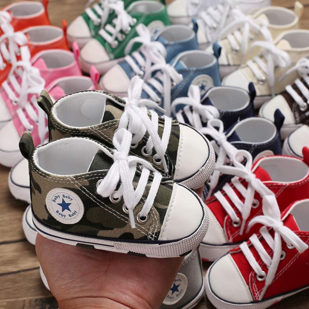  | Unisex Baby Boys Girls Canvas Sneakers Soft Soled High-Top Ankle Infant Crib Shoes Toddler First Walkers | Sneakers