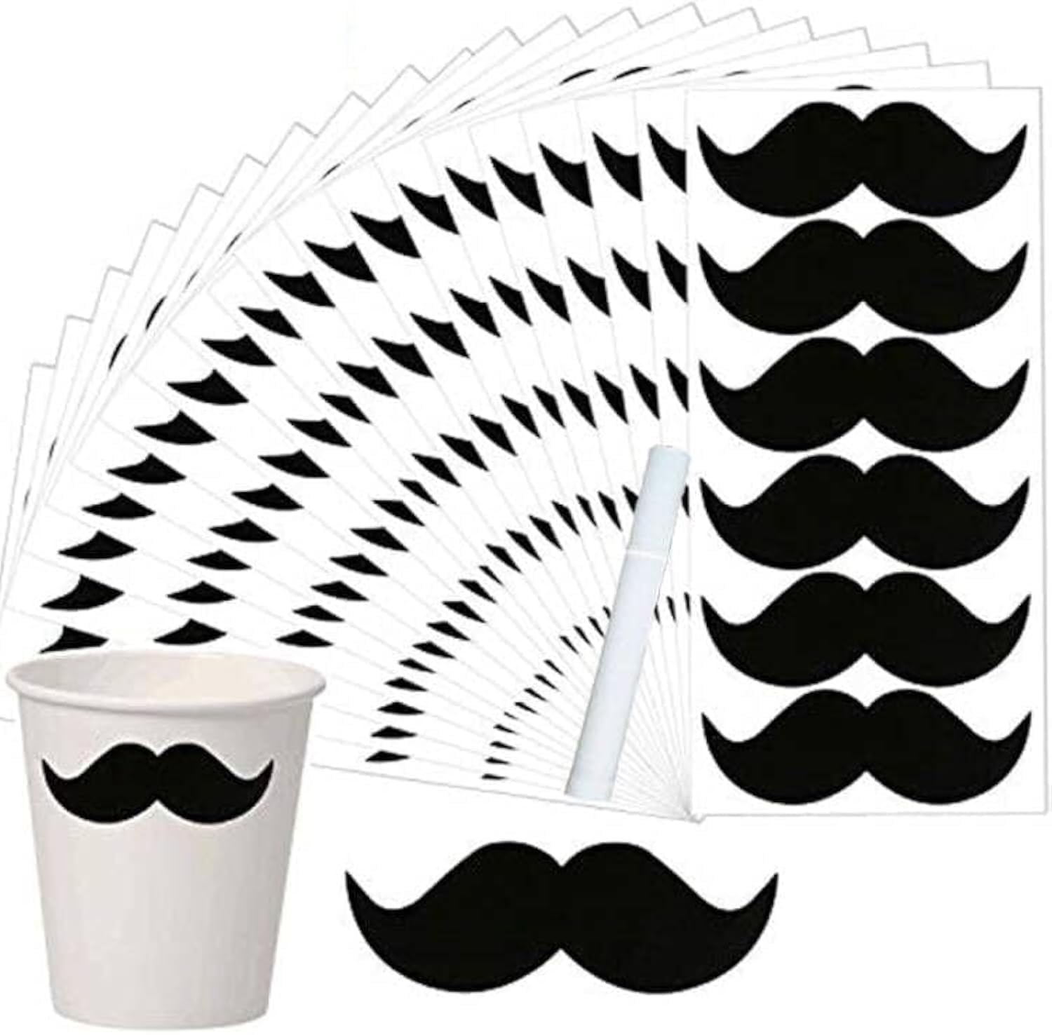 Mustache Stickers,Happy Father's Day Sticker,Chalkboard Labels Halloween Mustache Labels for Cup Bottle Party Supplies,3.35 x 1.15 Inch Little Accent Decoration Stickers,Free a White Chalk,234 Pcs