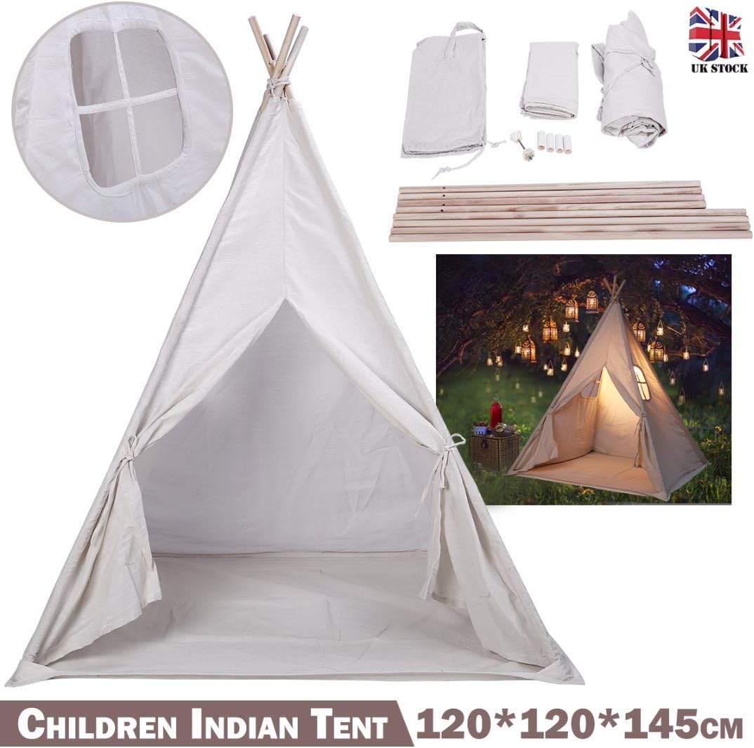 WUYASTA Children Indian Tent With Window Outdoor and Indoor Portable Indian Kids Playhouse Teepee with Carry Storage Bag 120 * 120 * 145cm
