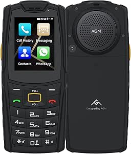 AGM M7 Rugged Phone Unlocked 4G Cell Phone Dual SIM 2500mAh Removable Battery Big Speaker IP68 Waterproof Facebook/Whatsapp/Skype/TikTok 2.4" Touch Screen Physical Keypad 1GB+8GB for Seniors Black