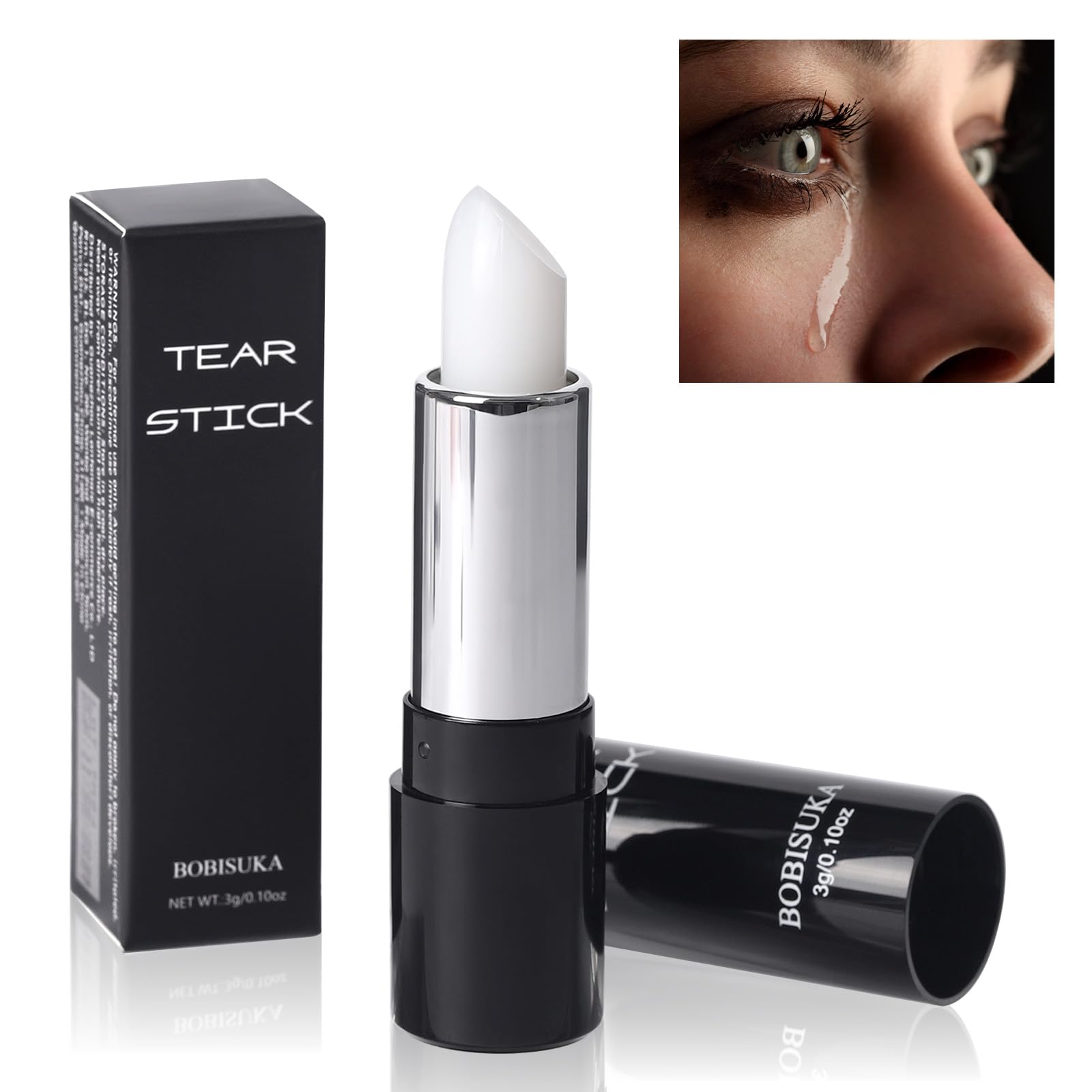 Photo 1 of BOBISUKA Tear Stick with Natural Menthol For Actors & Actresses, Professional Cry Stick with Real Tear On Cue Ideal for SFX Makeup, Film, Theatre, TV Acting, Performance and Stage