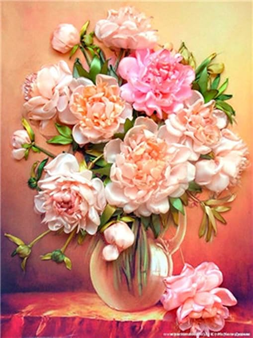 Lovethefamily Glass Vase And Pink Peony Paint By Numbers Kits Diy