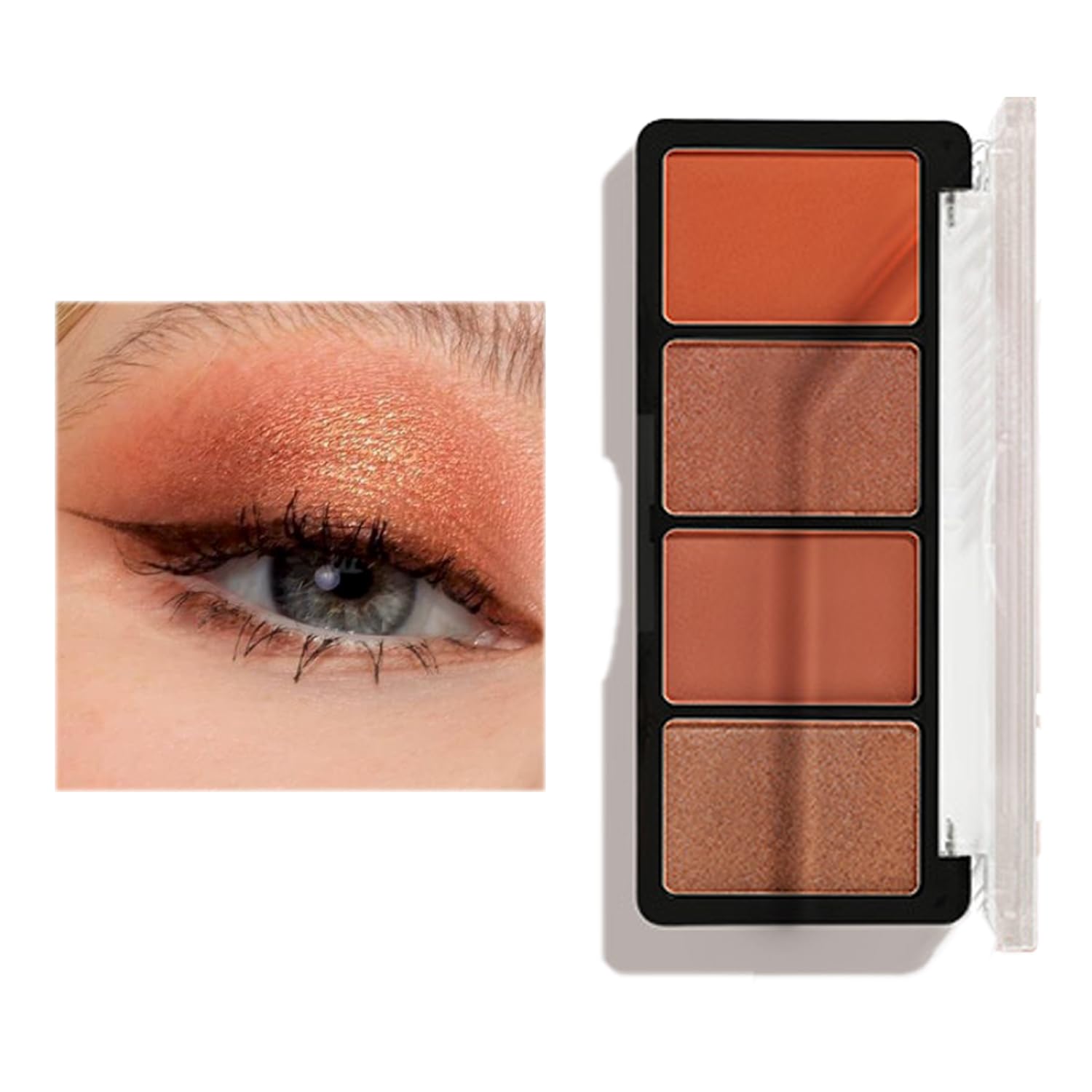 Four-Shade Warm-Toned Eyeshadow Palette with Matte and Shimmer Finishes - Versatile Compact for Day to Night Eye Makeup, Highly Pigmented & Blendable Formula for All Skill Levels, Long-Lasting Wear