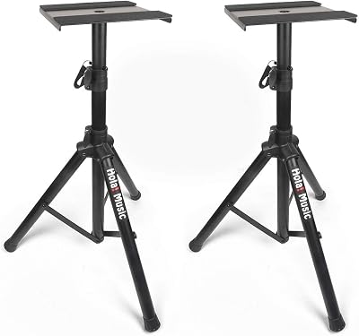 Hola Music Studio Monitor Speaker Tripod Stands Pair 1.25-1.8m Non-Slip Feet