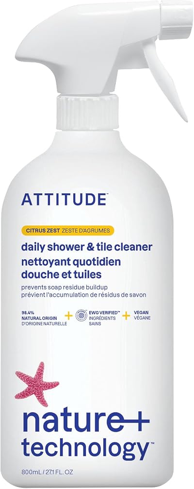 ATTITUDE Shower & Tile Cleaner, Plant-Based, EWG Verified, 800 mL