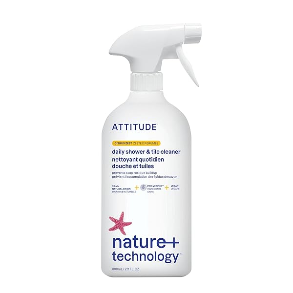 ATTITUDE DAILY SHOWER AND TILE CLEANER, EWG VERIFIED, PLANT AND MINERAL-BASED, VEGAN, CITRUS ZEST, 27.1 FL OZ