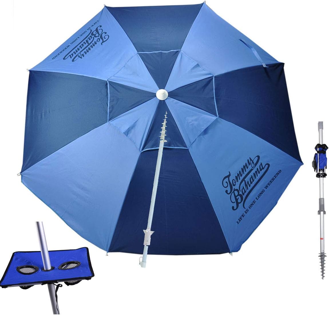 Tommy Bahama 7 ft Fiberglass Beach Umbrella for Sand with Integrated Anchor