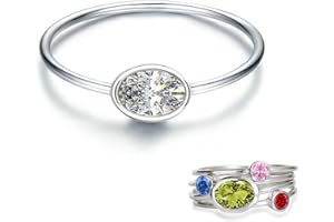 SENPOTLY 925 Sterling Silver Mother Child Birthstone Stackable Rings Set Mother Ring with Birthstone Mother Daughter Family Ring Mother's Day Jewelry Gifts for Wife