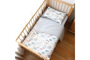 100% Cotton Crib Bedding Set for Baby Boys Girls,3 Pcs Baby Bed Linen Include Duvet Cover,Fitted Sheet,Pillowcase,Nursery Dec