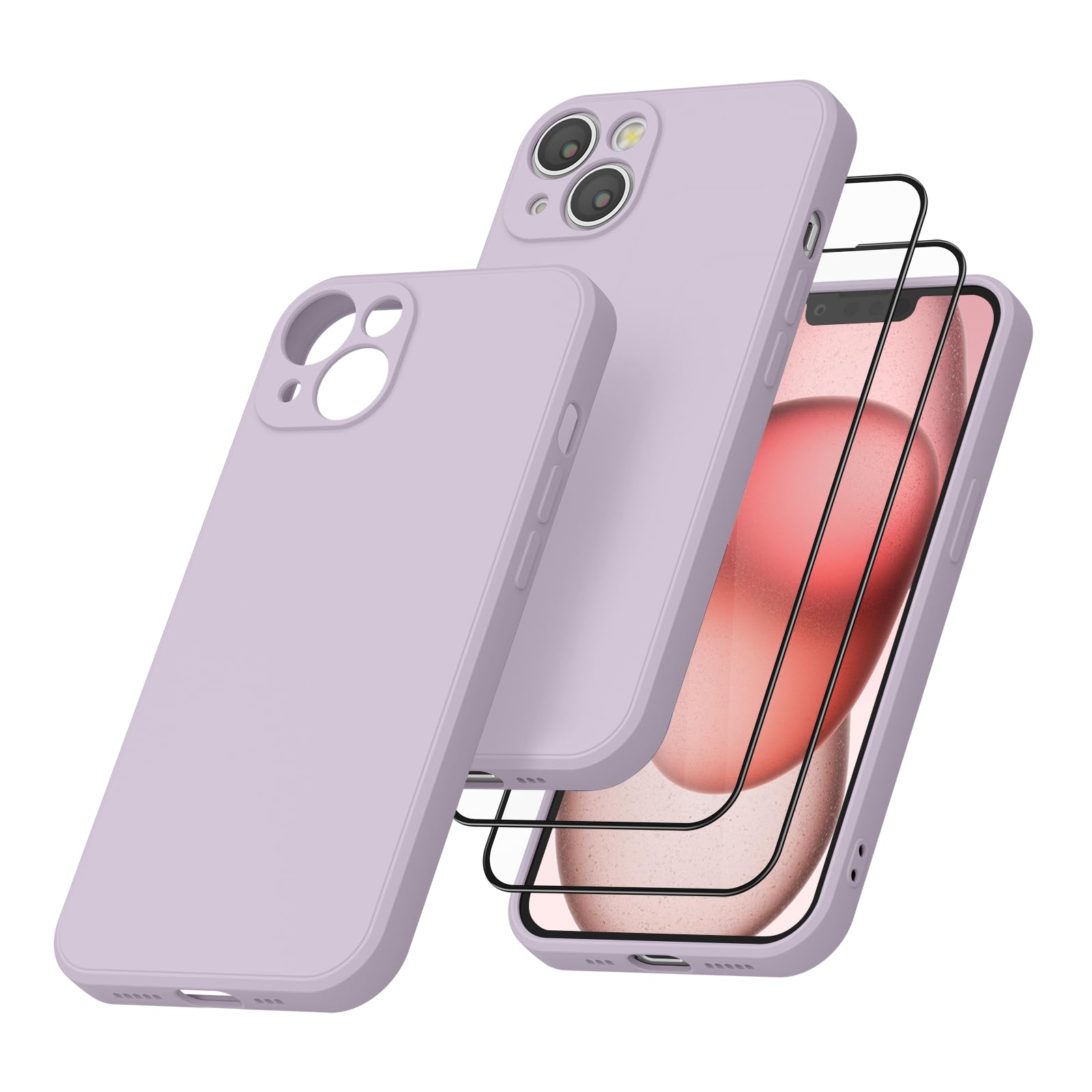 Photo 1 of Vanjua Designed for iPhone 15 Case and Screen Protector, Stylish Silicone Slim Full-Body Protective Phone Cover for iPhone 15 Case Violet