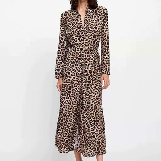 leopard print maxi dress with sleeves