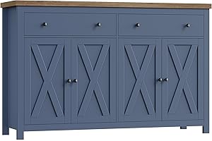 FOTOSOK Sideboard Buffet Cabinet with Storage, 55" Large Kitchen Storage Cabinet with 2 Drawers and 4 Doors, Wood Coffee Bar 