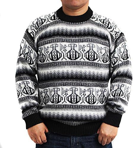 SWEATER CREW NECK multicolors Jackard UNISEX made in PERU Large Black