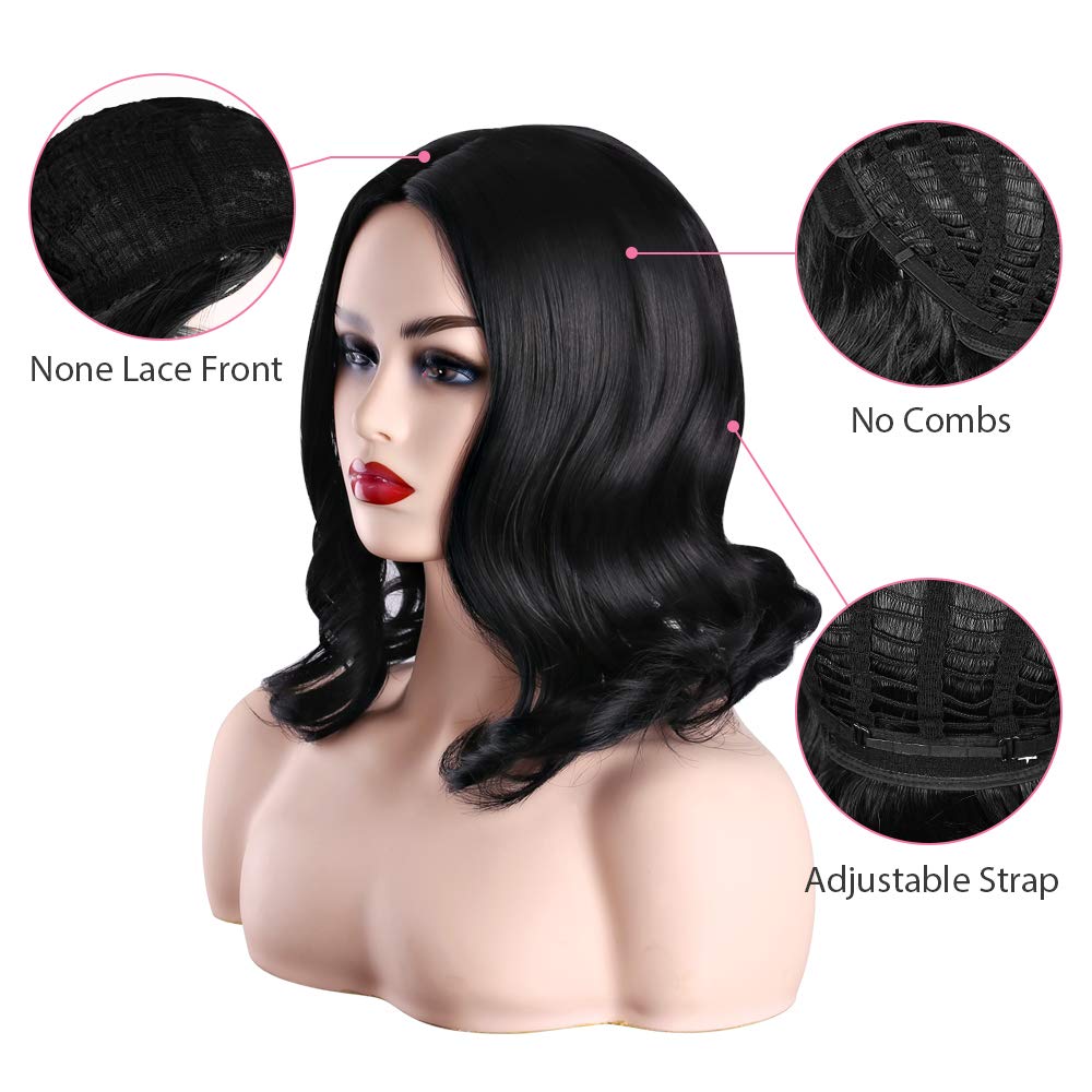 Short Wavy Wigs Wavy Black Ombre Synthetic Wig