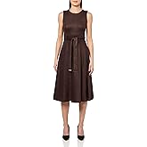 Calvin Klein Womens Sleeveless Round Neck Belted A-line Midi Dress