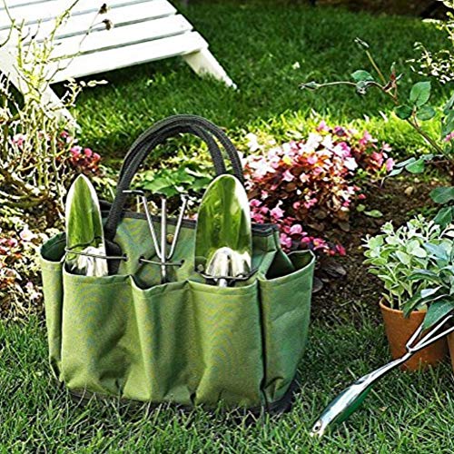 Garden Organizer Tote Gardening Tool Storage Bag with 8 Pockets Oxford for Indoor Outdoor Garden Plant Tool Set Green