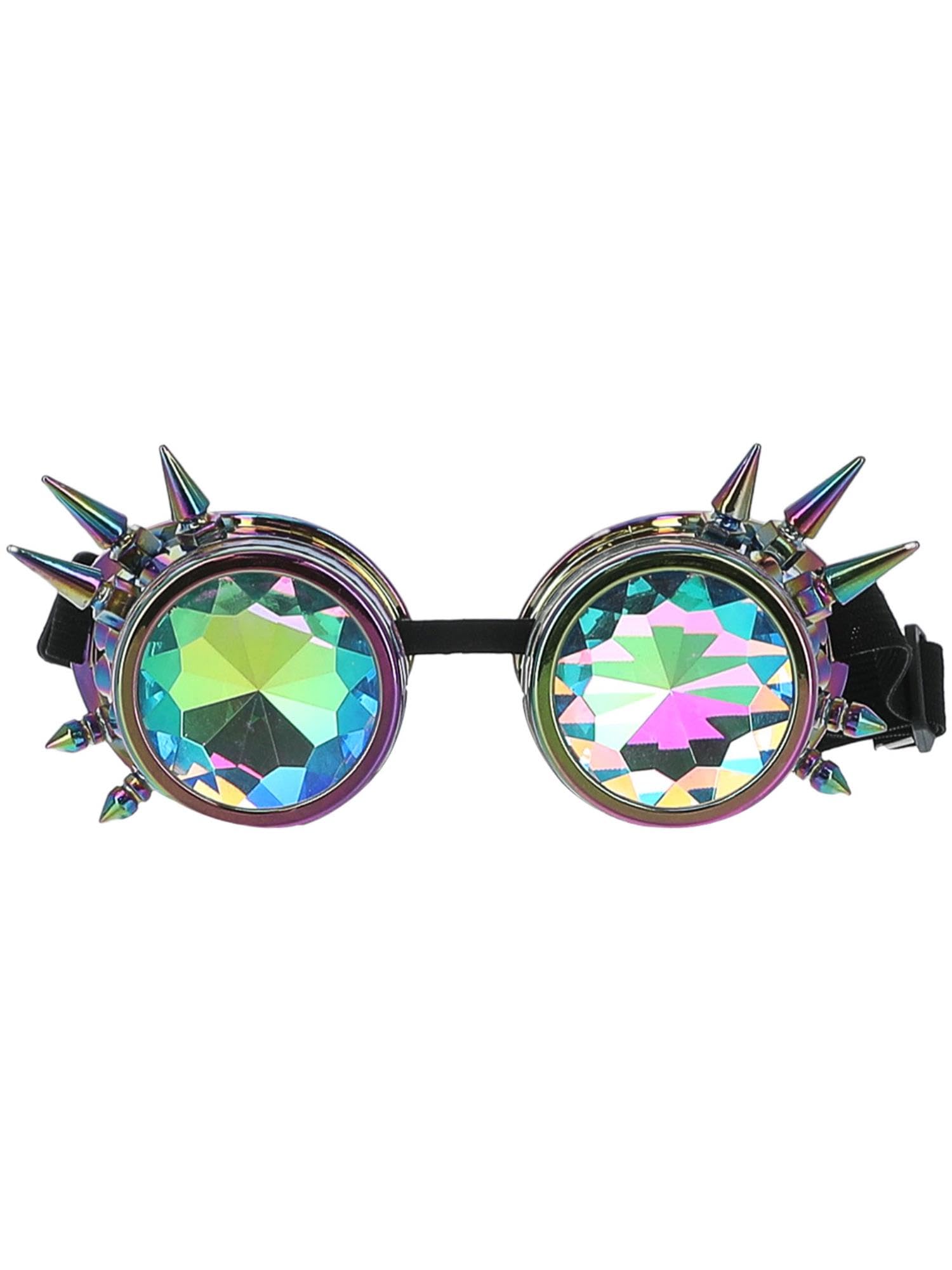Smiffys Fever Studded Rainbow Festival Goggles on Elastic, Fever Accessories Fancy Dress, Adult Dress Up Hats