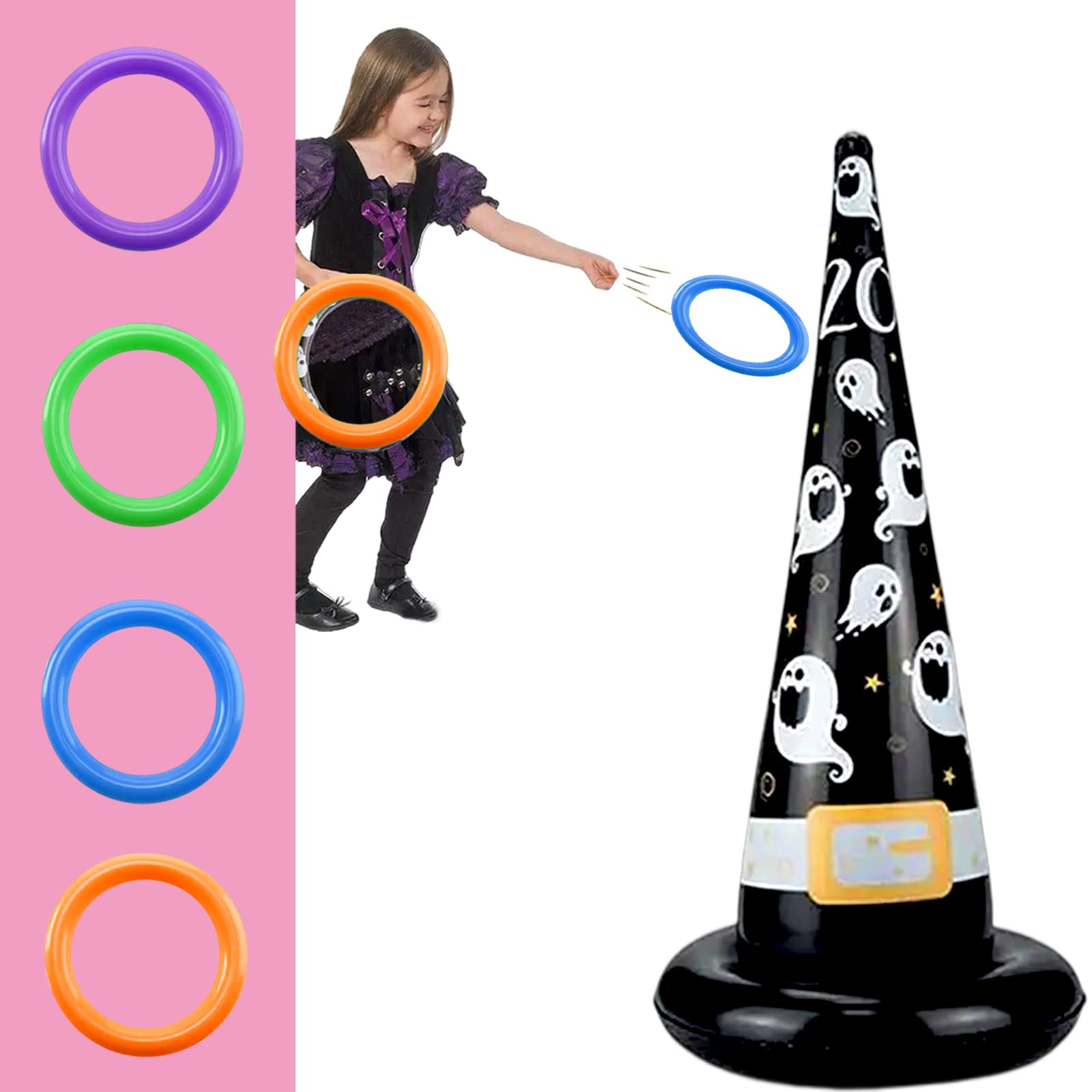 Halloween Party Ring Toss Game for Kids Adults,Inflatable Halloween Spider Ring Toss Game with 4 Rings,Fun Halloween Games for Families School Office Indoor Outdoor Game,Halloween Kids