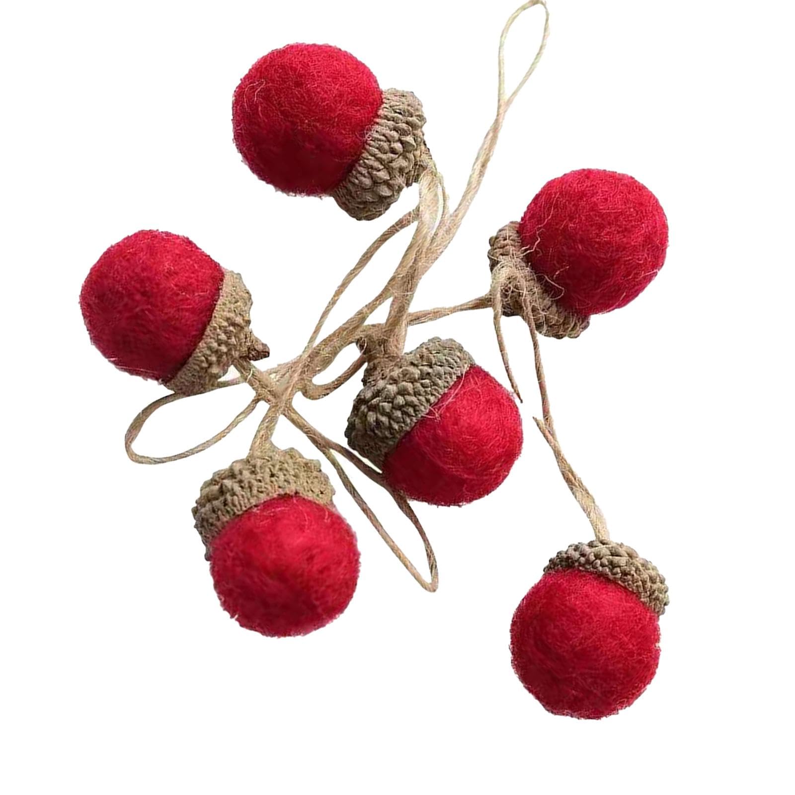 harayaa 6Pcs Christmas Acorn Ornaments Wool Felt Pine Tower Balls Christmas Hanging Decoration, red
