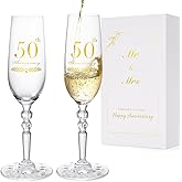 BEKESIN 50th Anniversary Decorations Gifts for Couple, Classical Style 50th Wedding Anniversary Champagne Flutes Glasses, Crystal Champagne Glasses Set of 2, Gifts for Parents
