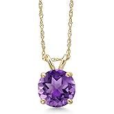 Gem Stone King 14K Yellow Gold Purple Amethyst Pendant Necklace for Women | 1.20 Cttw | Gemstone February Birthstone | Round 7MM | With 18 Inch Chain
